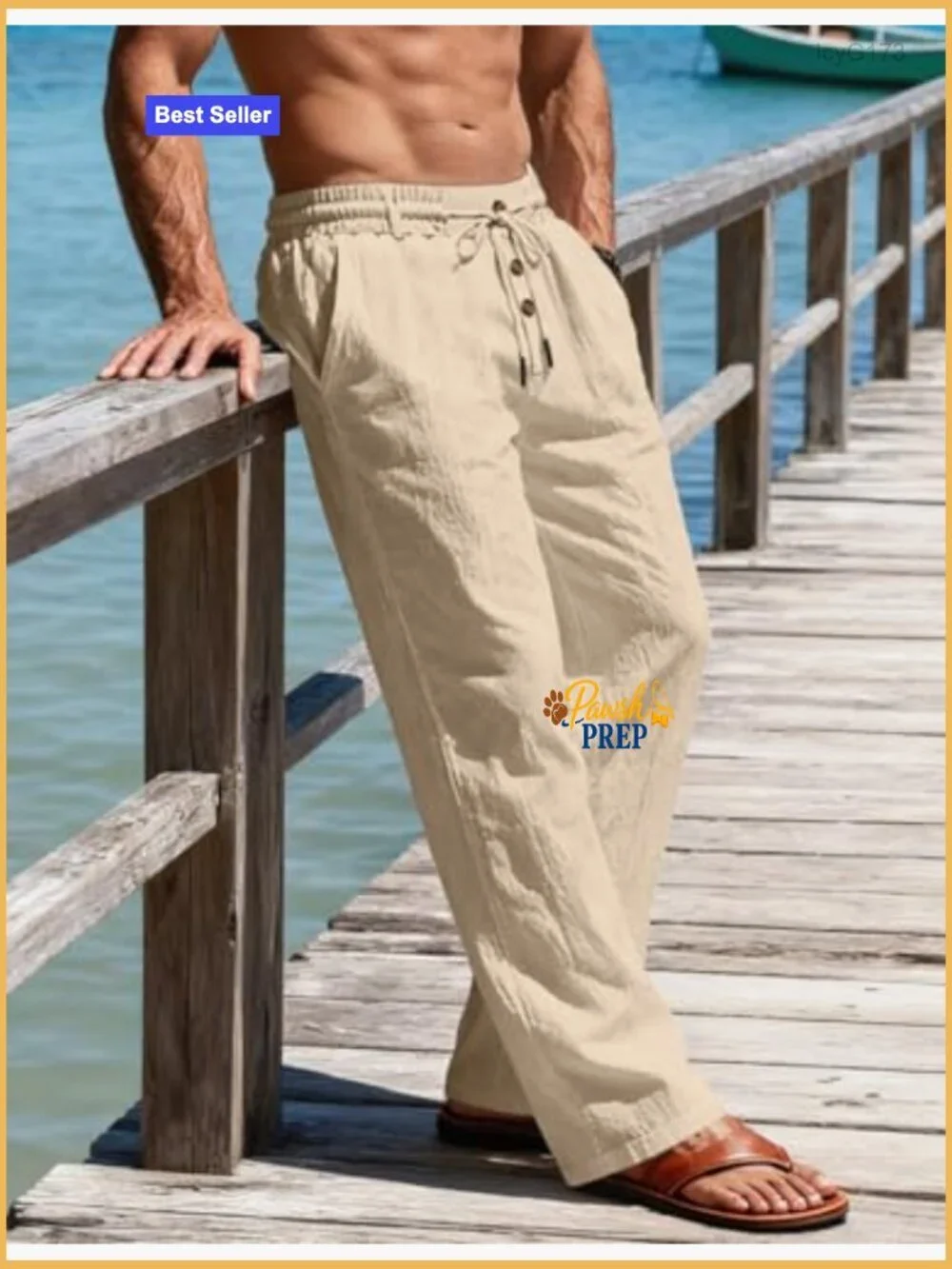 Men's Casual Linen Pants Elastic Waist Drawstring Summer Lightweight Pants